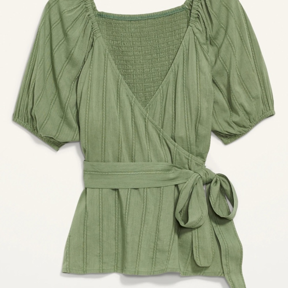NWOT Olive green wrap blouse size medium